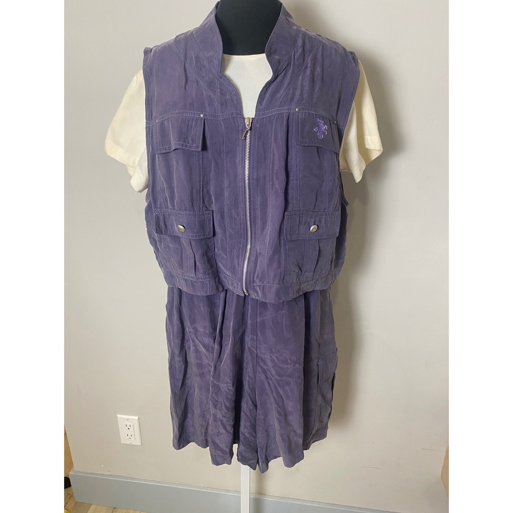 Vintage 90s Purple Utility Vest and Shorts 2 Piece Set Made in USA Seahorse Logo